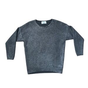 Allude Cashmere merino‎ Wool metalic gray crewneck knit sweater Small